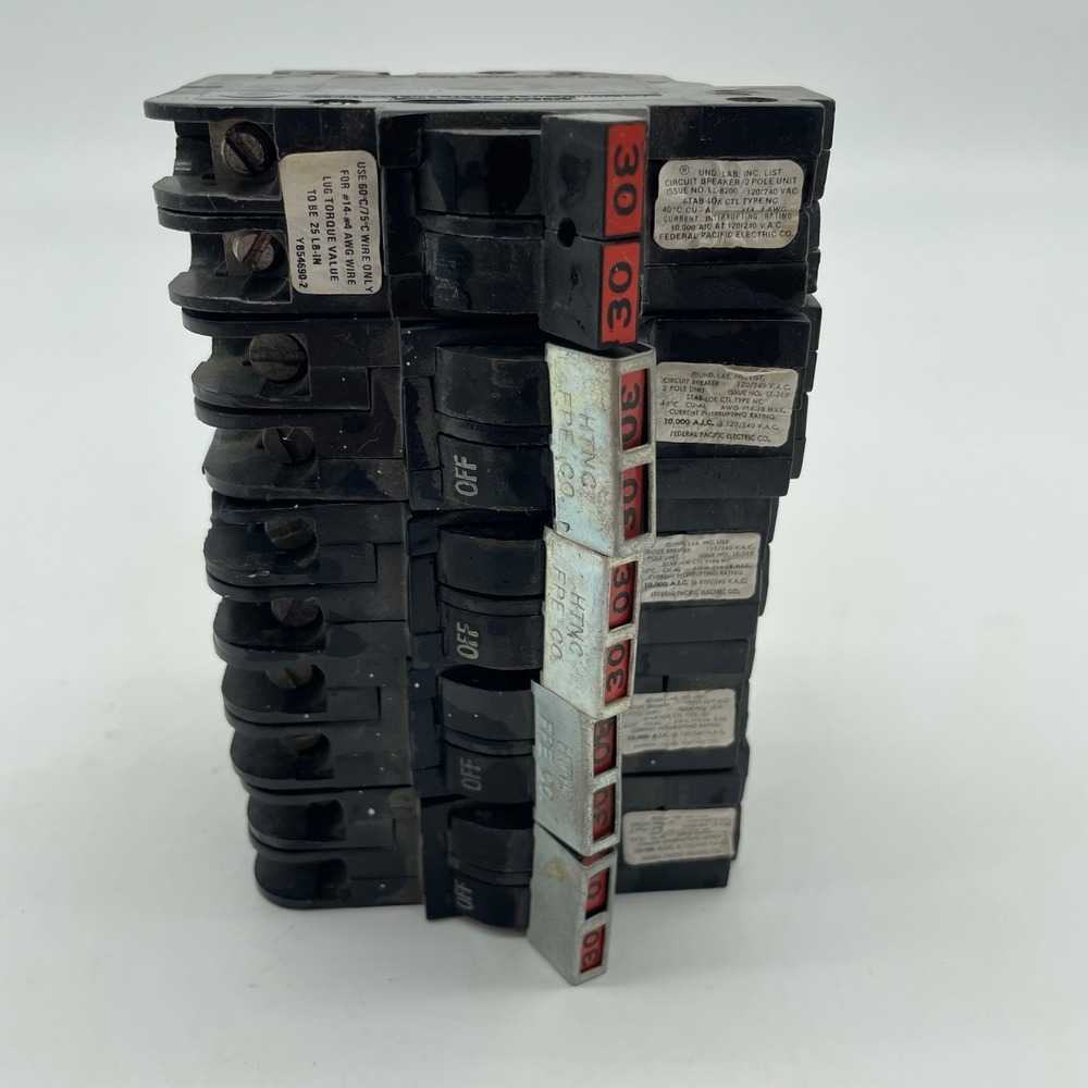 Lot of 5 Federal Pacific Electric FPE Stab-Lok 30 Amp 2 Pole Breaker Type NC
